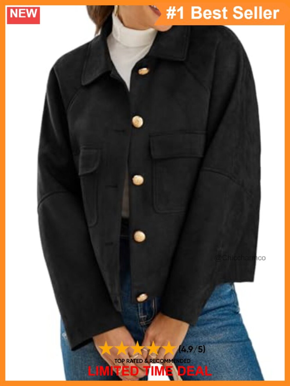 Faux Suede Cropped Button Down Shacket Oversized Shirt Jacket